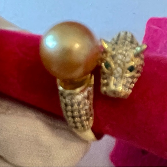 ⭐️⭐️ SAlE ⭐️⭐️ Golden Freshwater and Panther Adjustable Ring - Picture 1 of 1